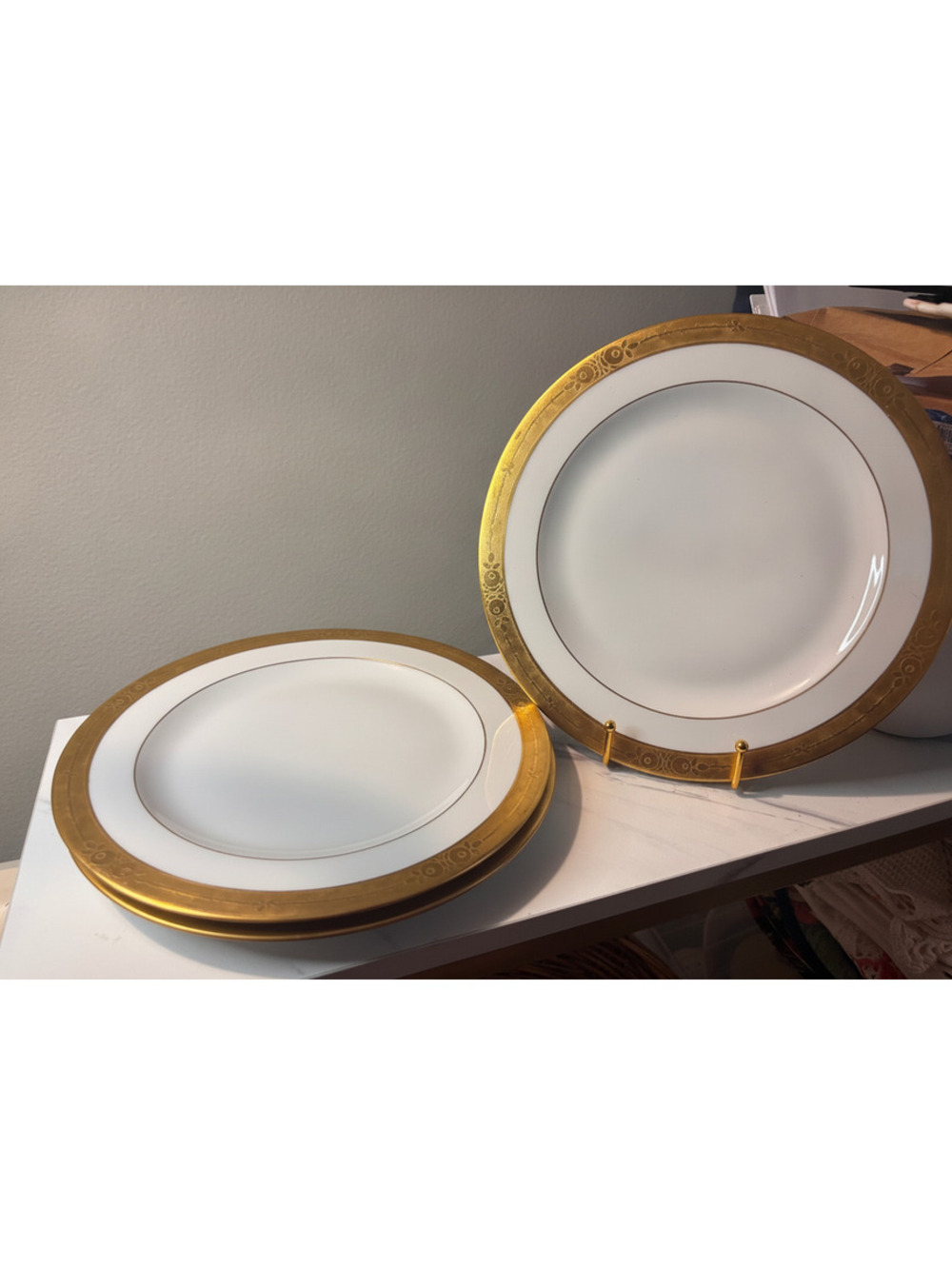 Set of 3 Vintage Royal Bavarian Hutschenreuther Fine China Dinner Plates 22K 10"